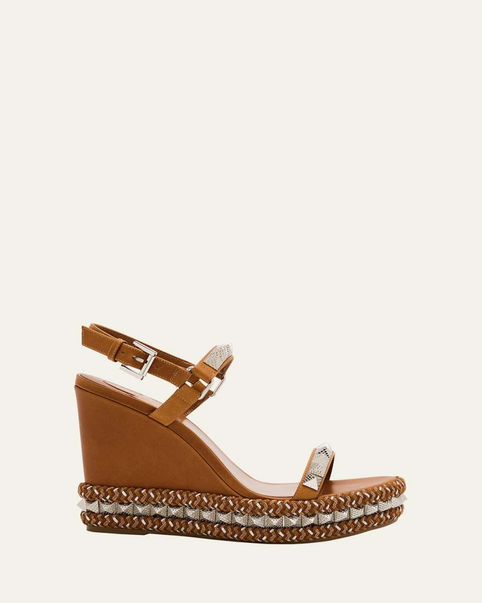 Pyraclou Leather Spike Red Sole Wedge Sandals